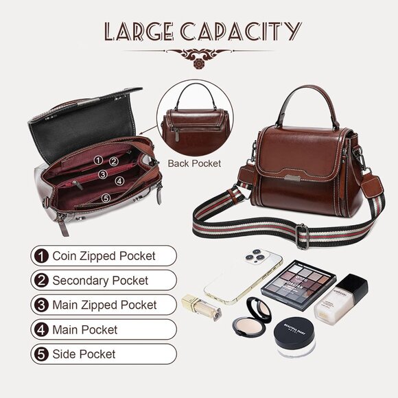 Compact Waxed Leather Crossbody Bag: Effortless Style & Organized Storage - Picture 3 of 6